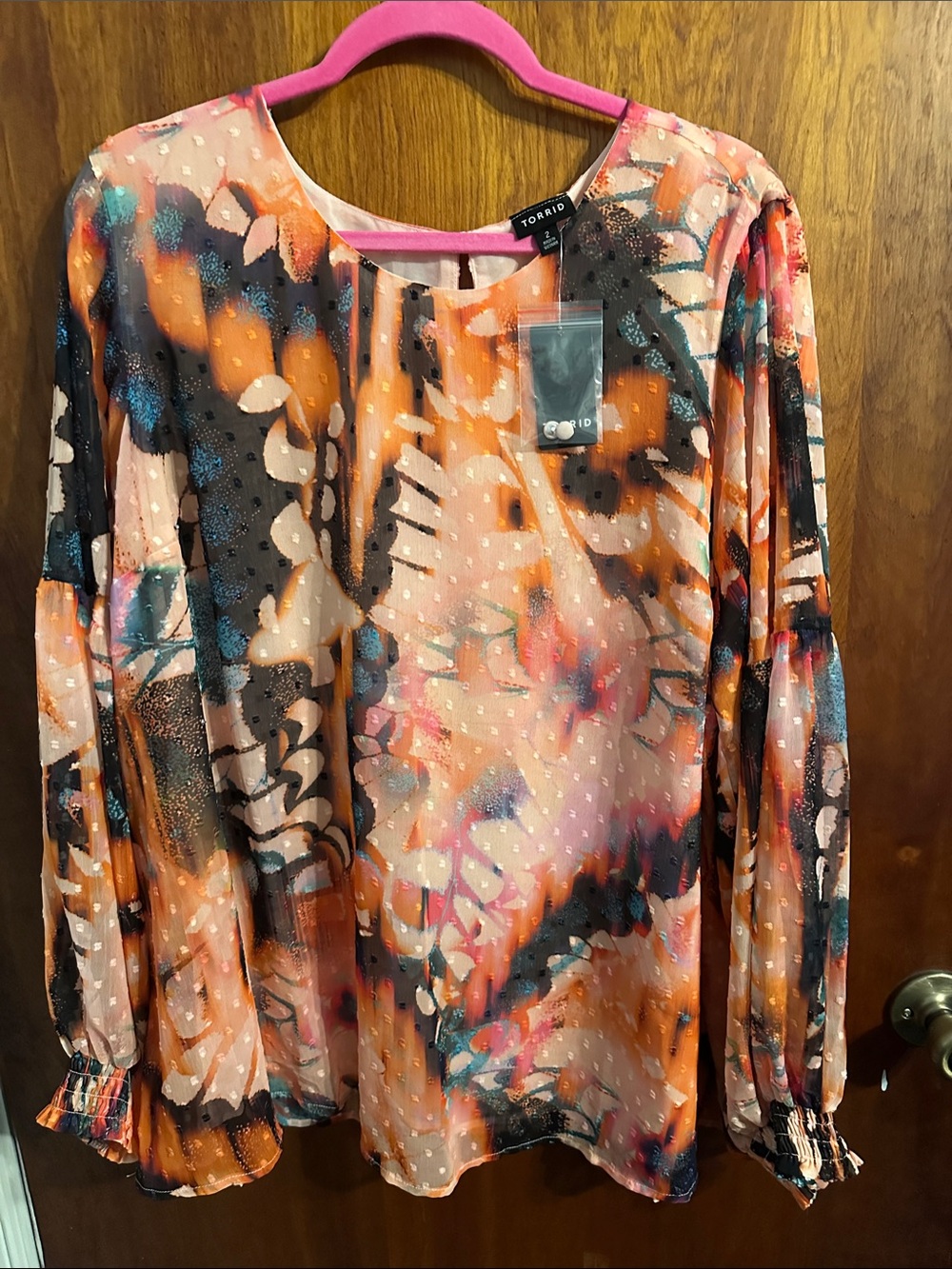 torrid Coral, Orange,Teal & Black Abstract Dotted Long Sleeve Top